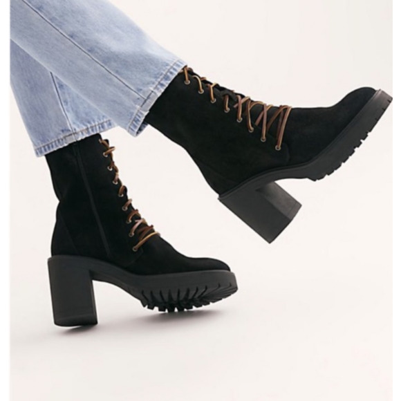 Free People Shoes - Free People Dylan Lug Sole Lace Up Boots Black Suede 37 or 7